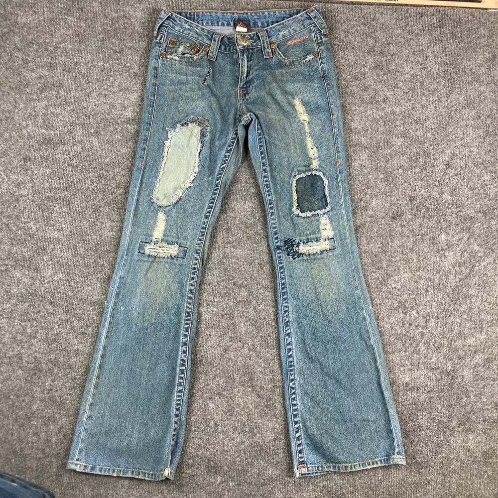 True Religion‎ Jeans Womens Size 29 Patchwork Blue Distressed Flare Vintage Y2K